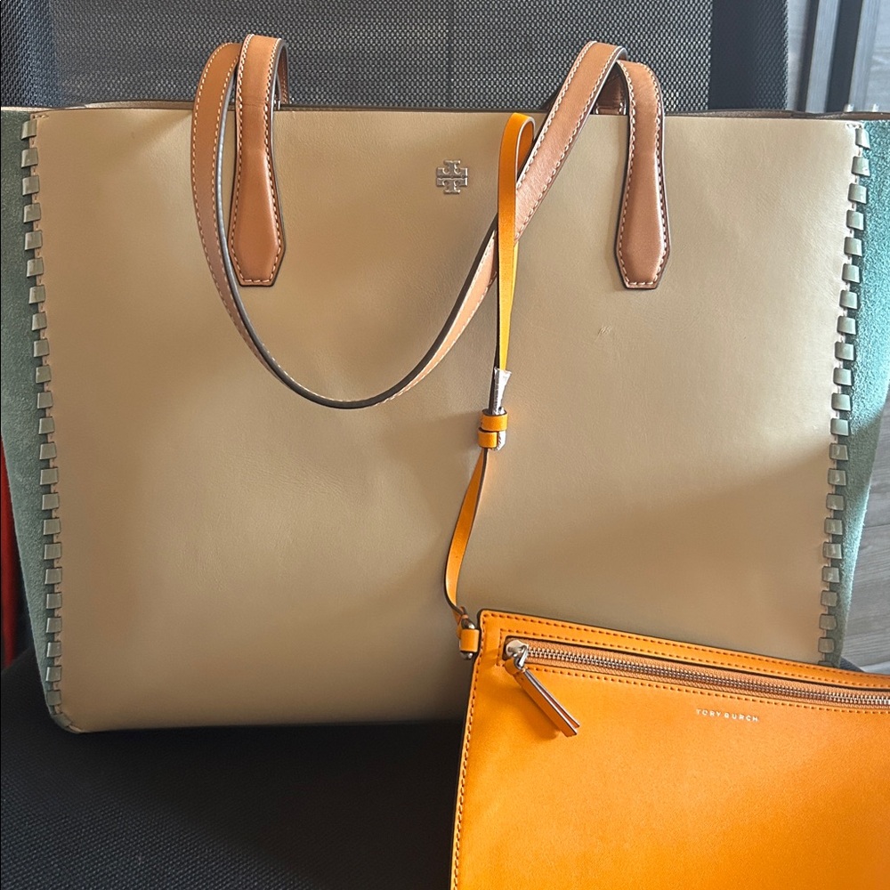 Tory Burch Elegant Cream and Tan Tote Bag